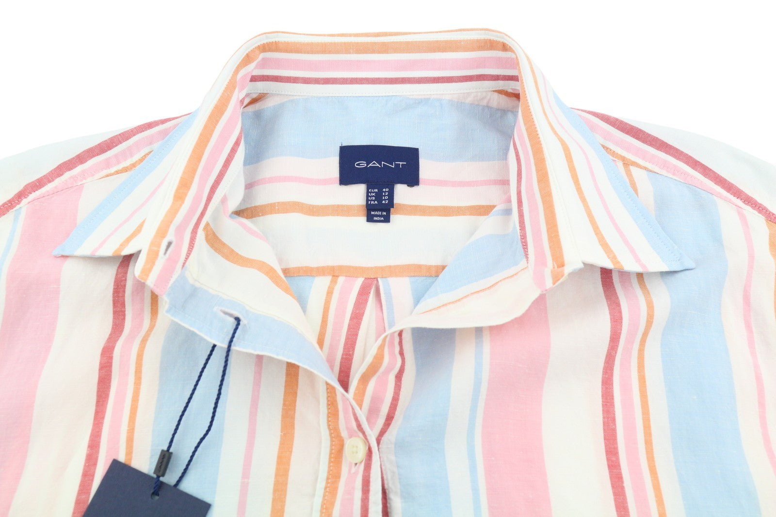 GANT OS Multistripe Women Shirt EU40 M Multicolor Button-Up Spread Linen Blend