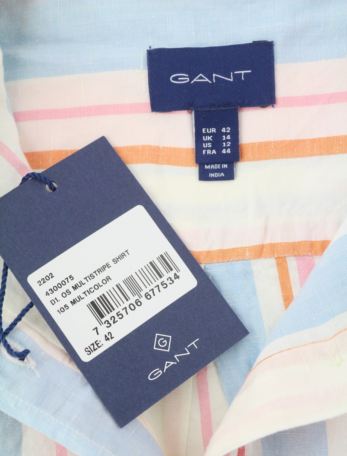GANT OS Multistripe Women Shirt EU42 L Multicolor Linen Blend Buttoned Casual