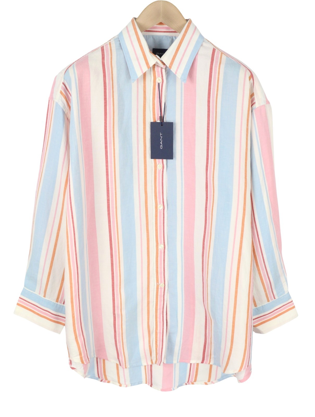 GANT OS Multistripe Women Shirt EU42 L Multicolor Linen Blend Buttoned Casual