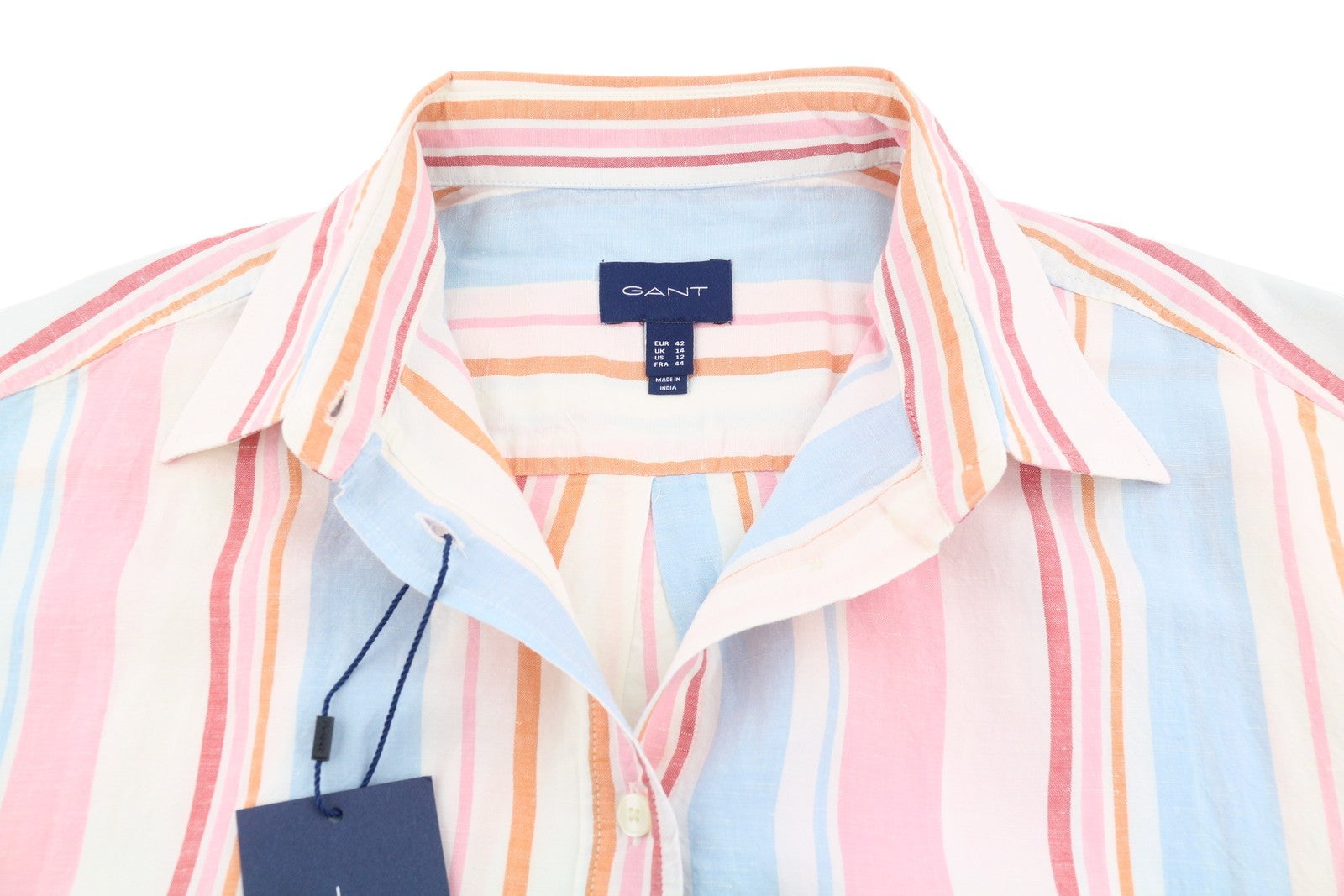 GANT OS Multistripe Women Shirt EU42 L Multicolor Linen Blend Buttoned Casual
