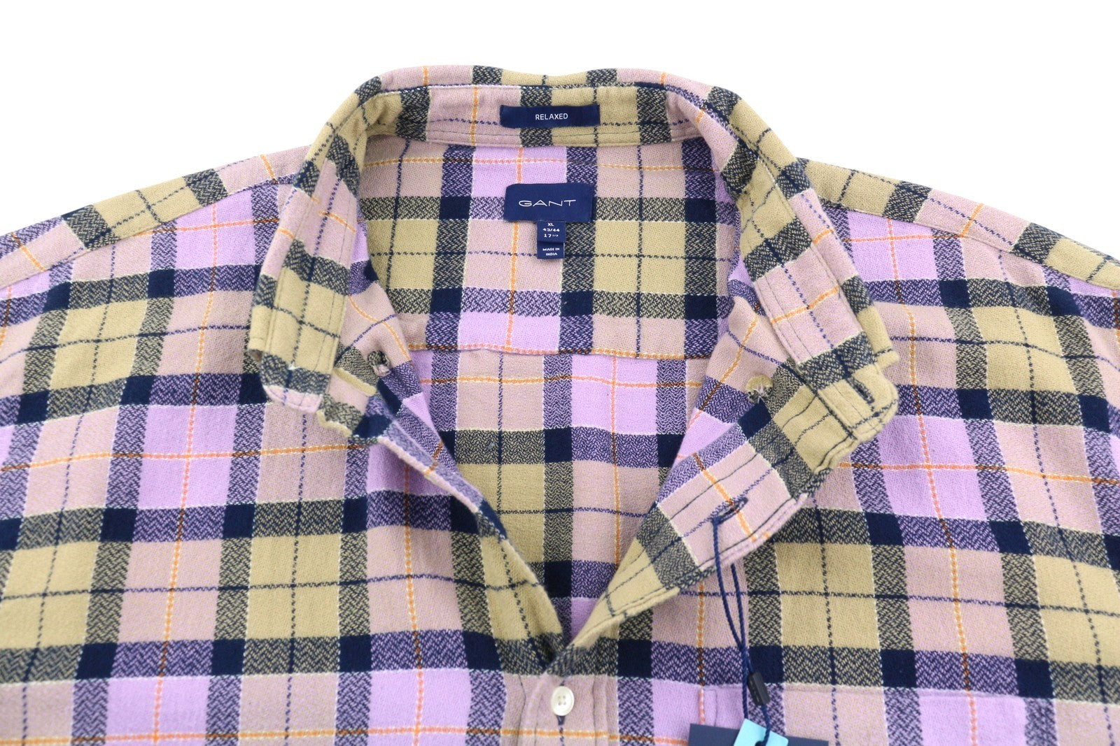 GANT Rel Texture Check Men Shirt XL Lilac Plaid Button-Up Pocket Casual