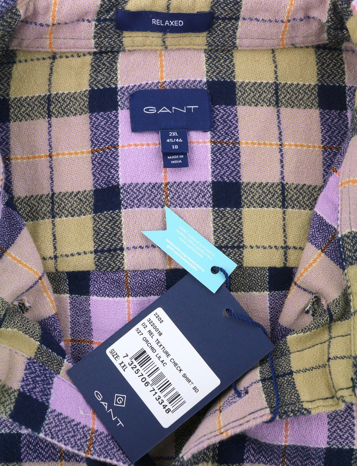 GANT Rel Texture Check Men Shirt 2XL Orchid Purple Checked Buttoned Shirt