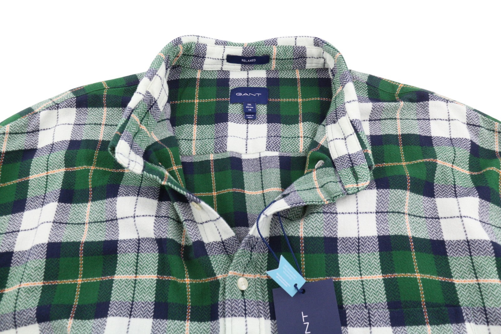 GANT Rel Texture Check Men Shirt 2XL Green Plaid Casual Button-Up Pocket
