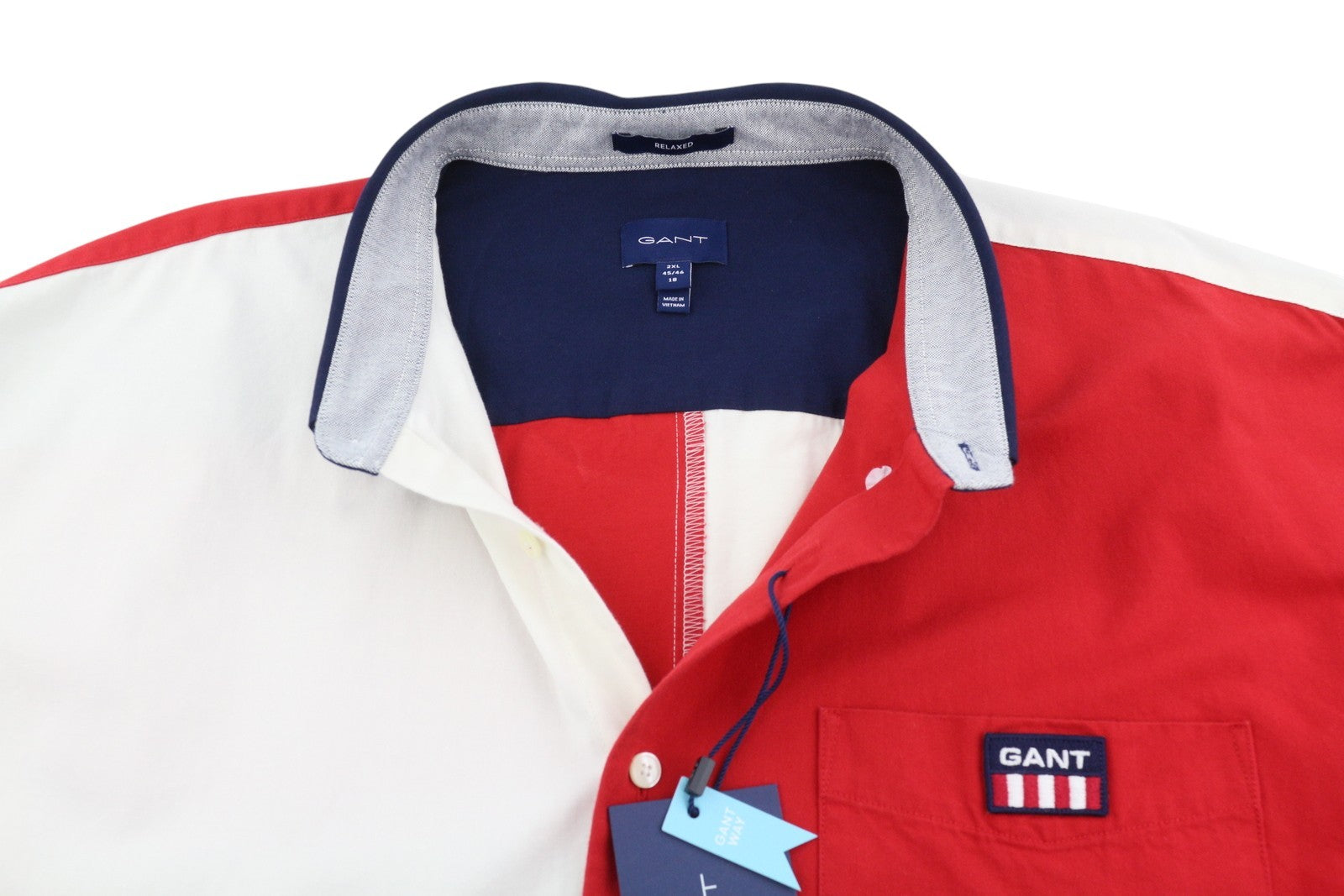 GANT Rel Retro Flag Block BD Men Shirt 2XL Blue Logo Buttoned Casual Top
