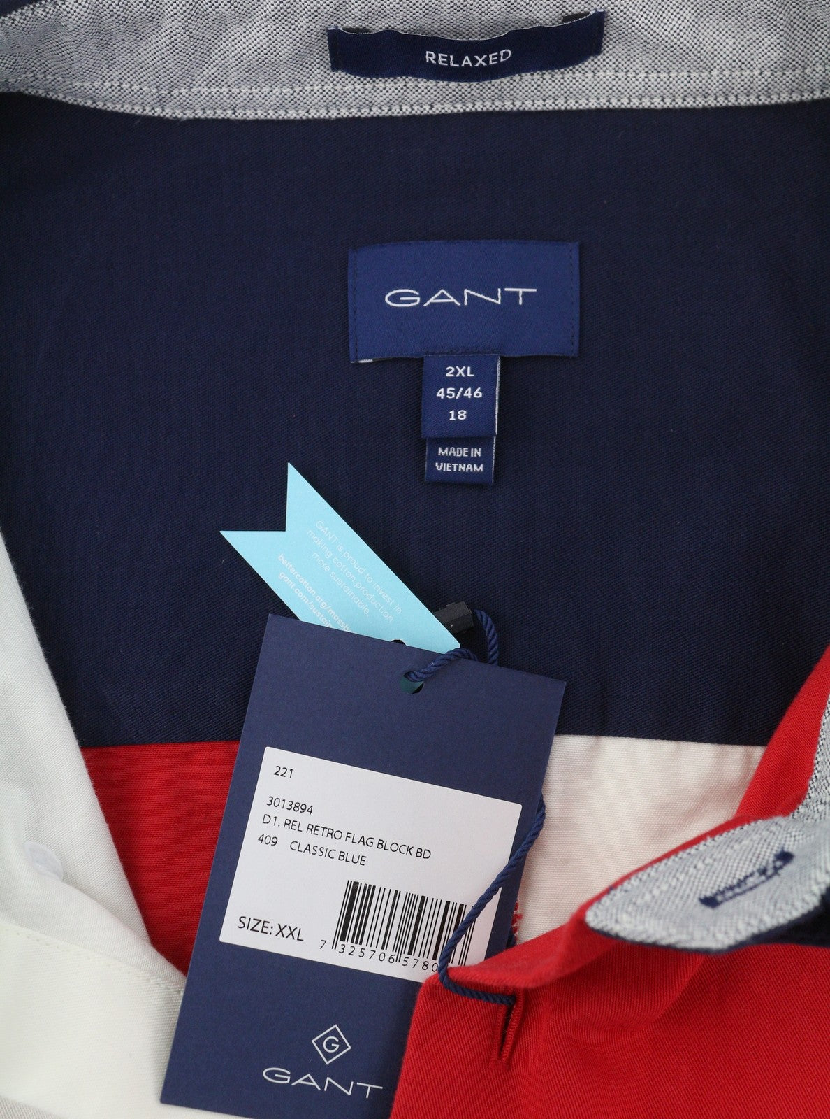 GANT Rel Retro Flag Block BD Men Shirt 2XL Blue Logo Buttoned Casual Top