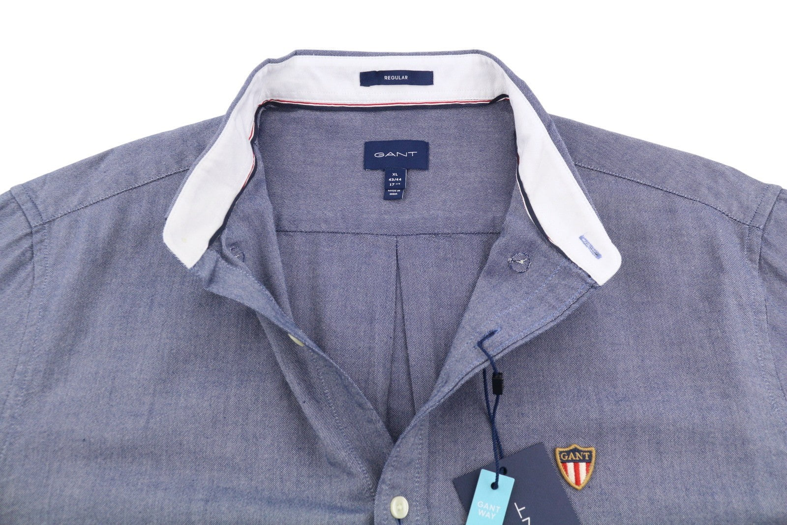 GANT Reg Oxf Banner Shield BD Men Shirt XL Blue Logo Pocket Casual Shirt