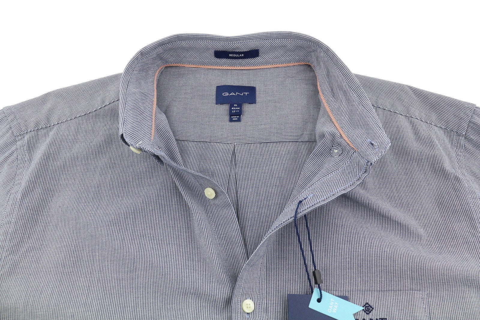 GANT Reg Texture BD Men Shirt XL Blue Textured Button-Up Pocket Casual