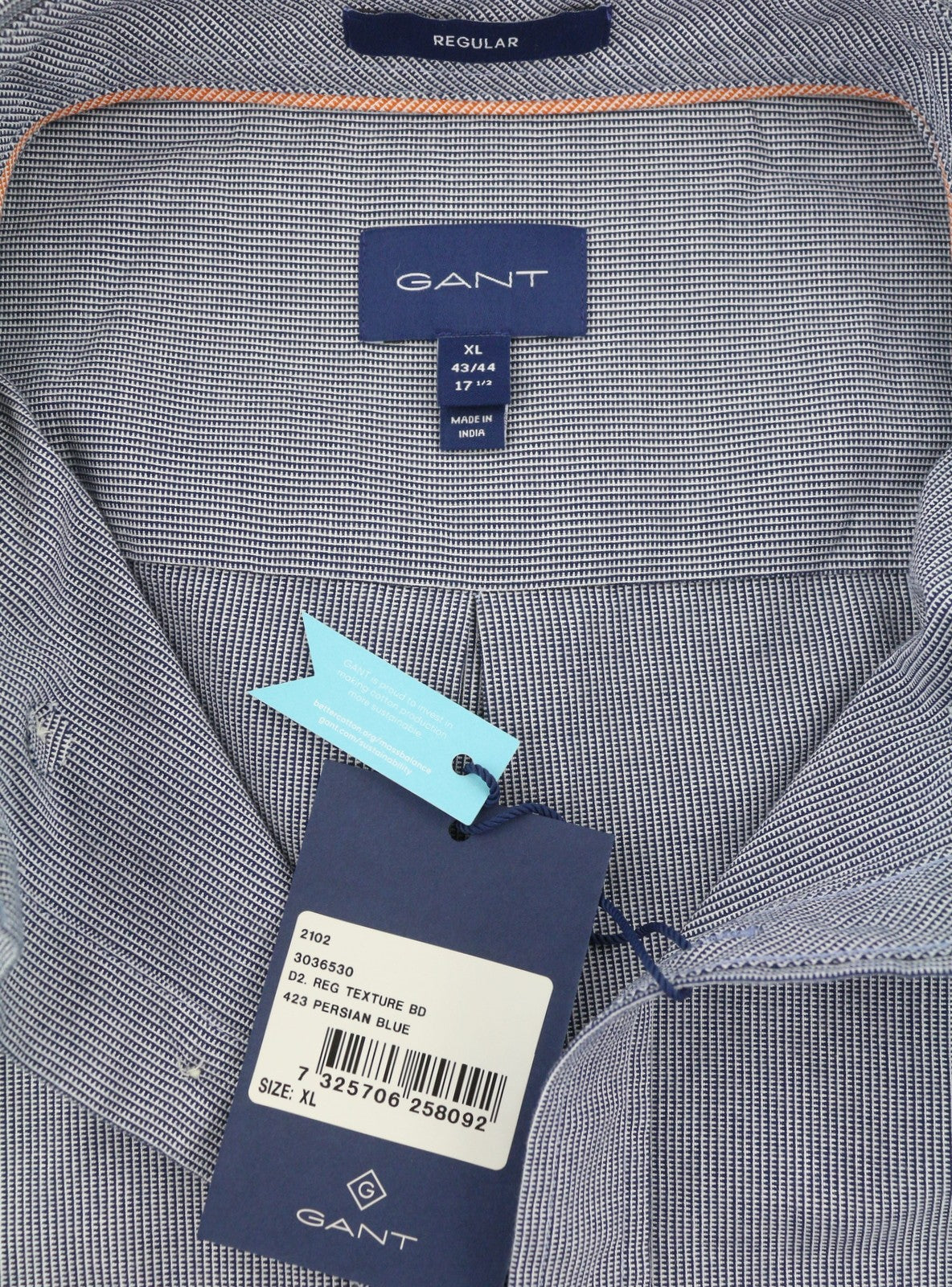 GANT Reg Texture BD Men Shirt XL Blue Textured Button-Up Pocket Casual