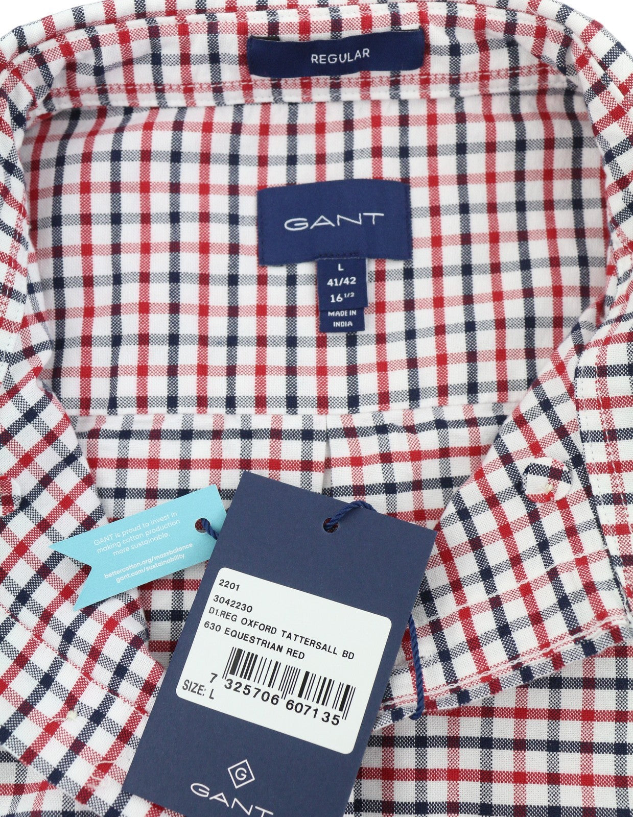 GANT Reg Oxford Tattersall BD Men Shirt L Red Checked Pocket Casual Shirt