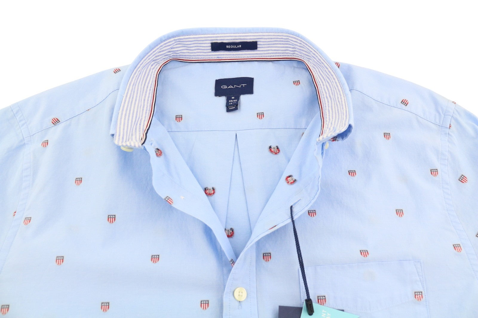 GANT Reg UT Shield Fil Coupe BD Men Shirt M Blue Logo Button-Up Casual