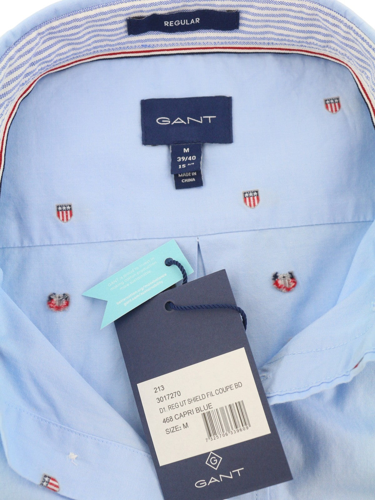 GANT Reg UT Shield Fil Coupe BD Men Shirt M Blue Logo Button-Up Casual