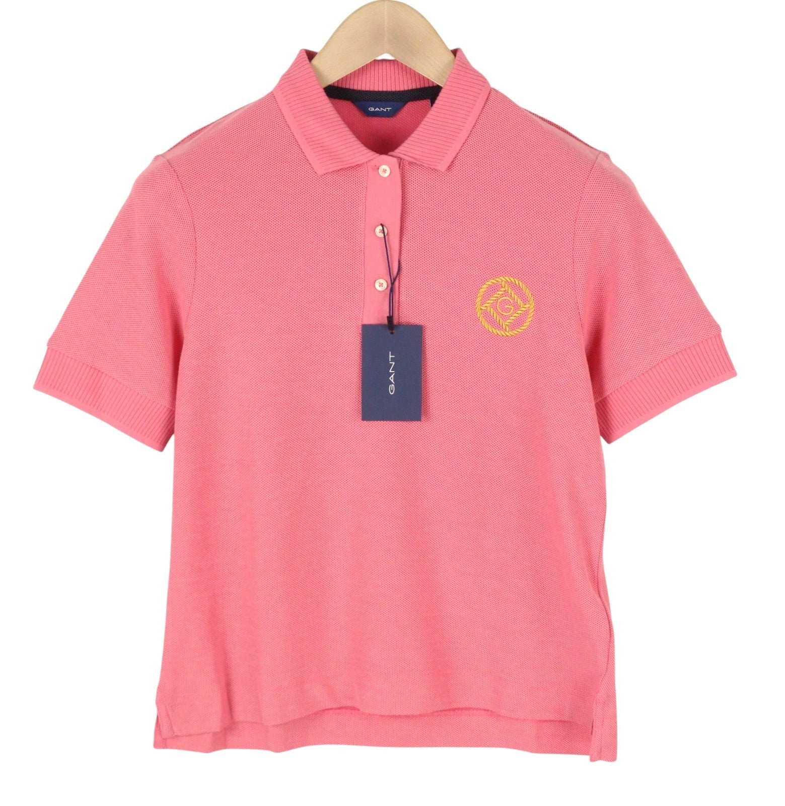 GANT Rope Icon SS Pique Women T-Shirt S Pink Embroidered Polo Casual Top
