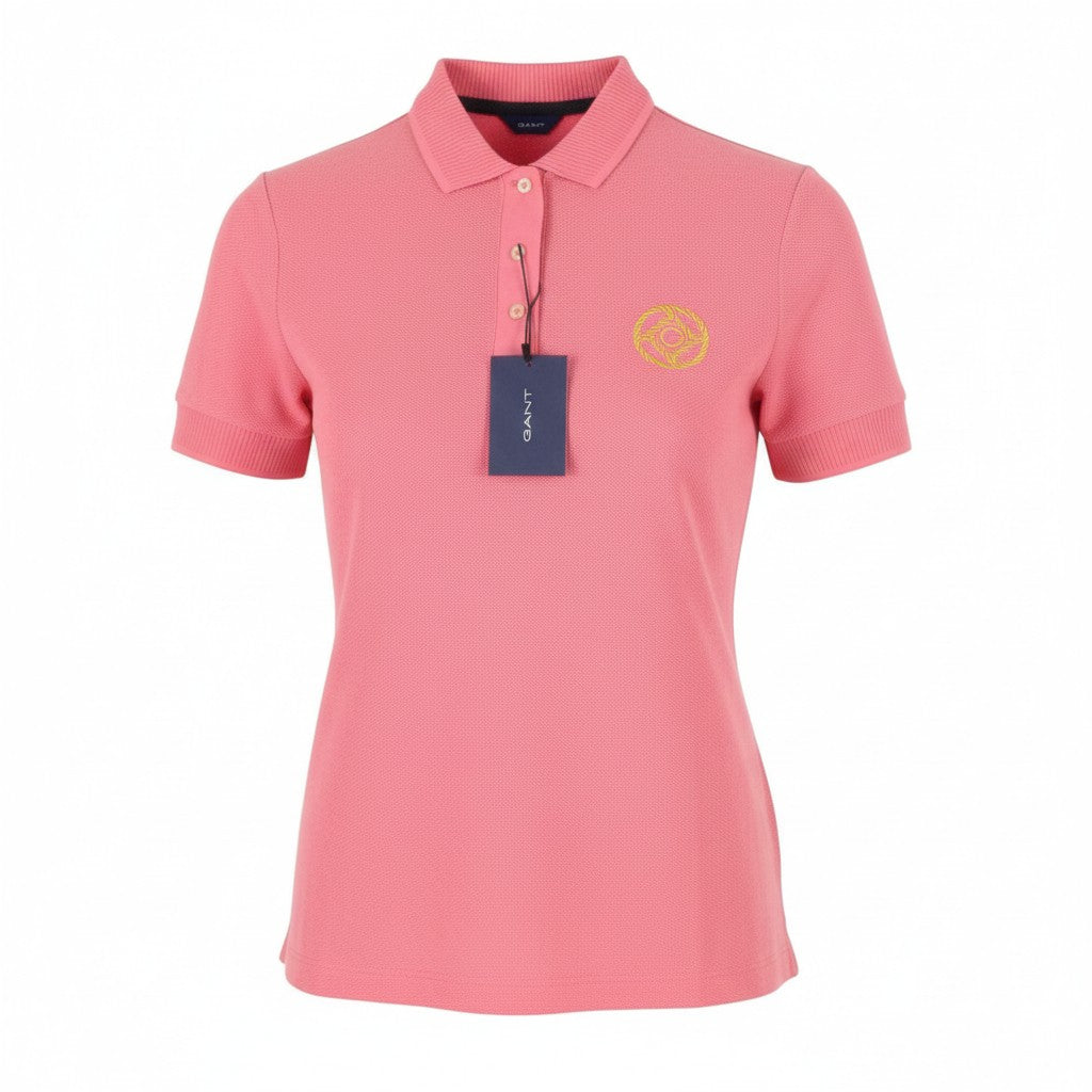 GANT Rope Icon SS Pique Women T-Shirt XL Pink Cotton Polo Casual Logo