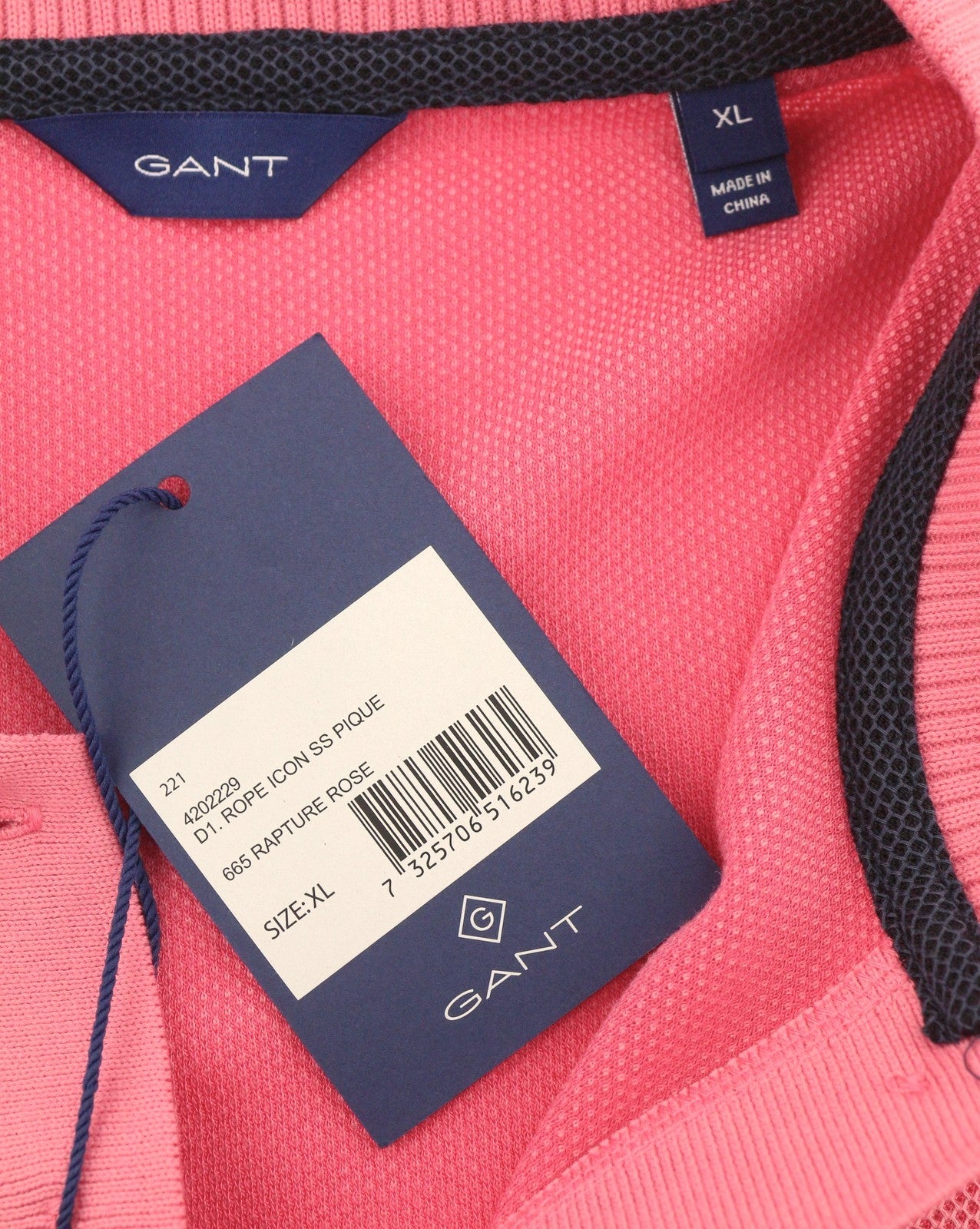 GANT Rope Icon SS Pique Women T-Shirt XL Pink Cotton Polo Casual Logo