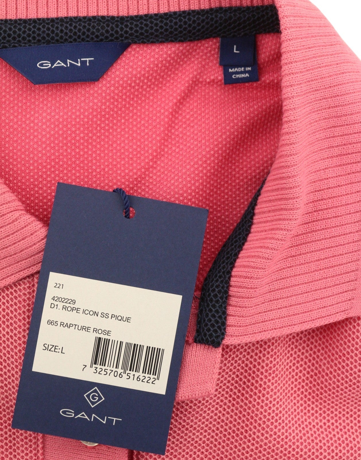 GANT Rope Icon SS Pique Women T-Shirt L Rose Embroidered Polo Casual Top