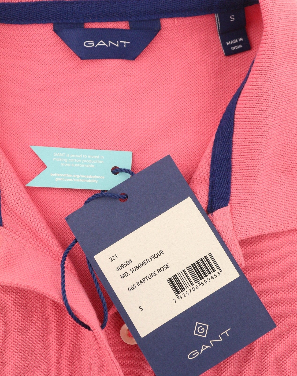 GANT Summer Pique Women T-Shirt S Pink Polo Cotton Short Sleeve Casual