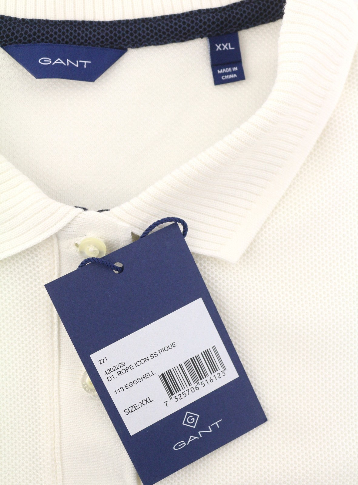 GANT Rope Icon SS Pique Women T-Shirt 2XL Eggshell Polo Logo Casual Top