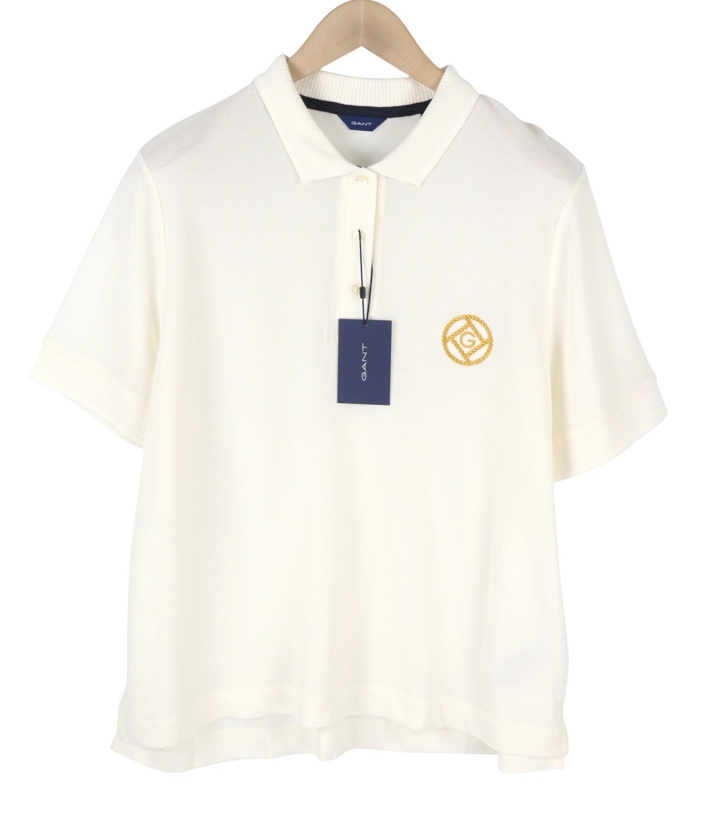 GANT Rope Icon SS Pique Women T-Shirt 2XL Eggshell Polo Logo Casual Top