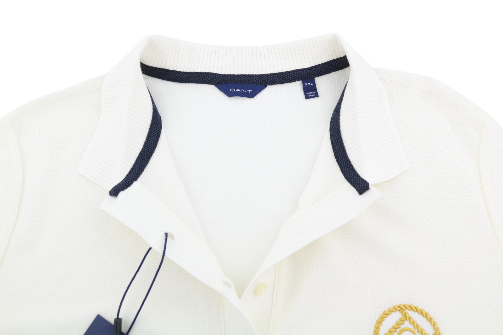 GANT Rope Icon SS Pique Women T-Shirt 2XL Eggshell Polo Logo Casual Top