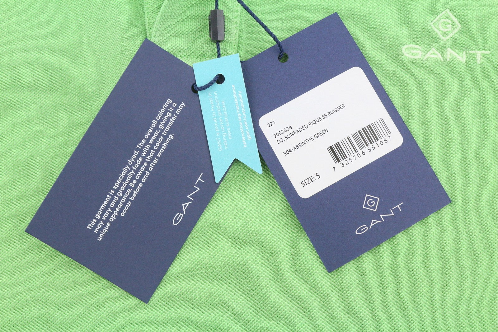 GANT Sunfaded Pique SS Rugger Men Polos S Green Cotton Polo Casual Top