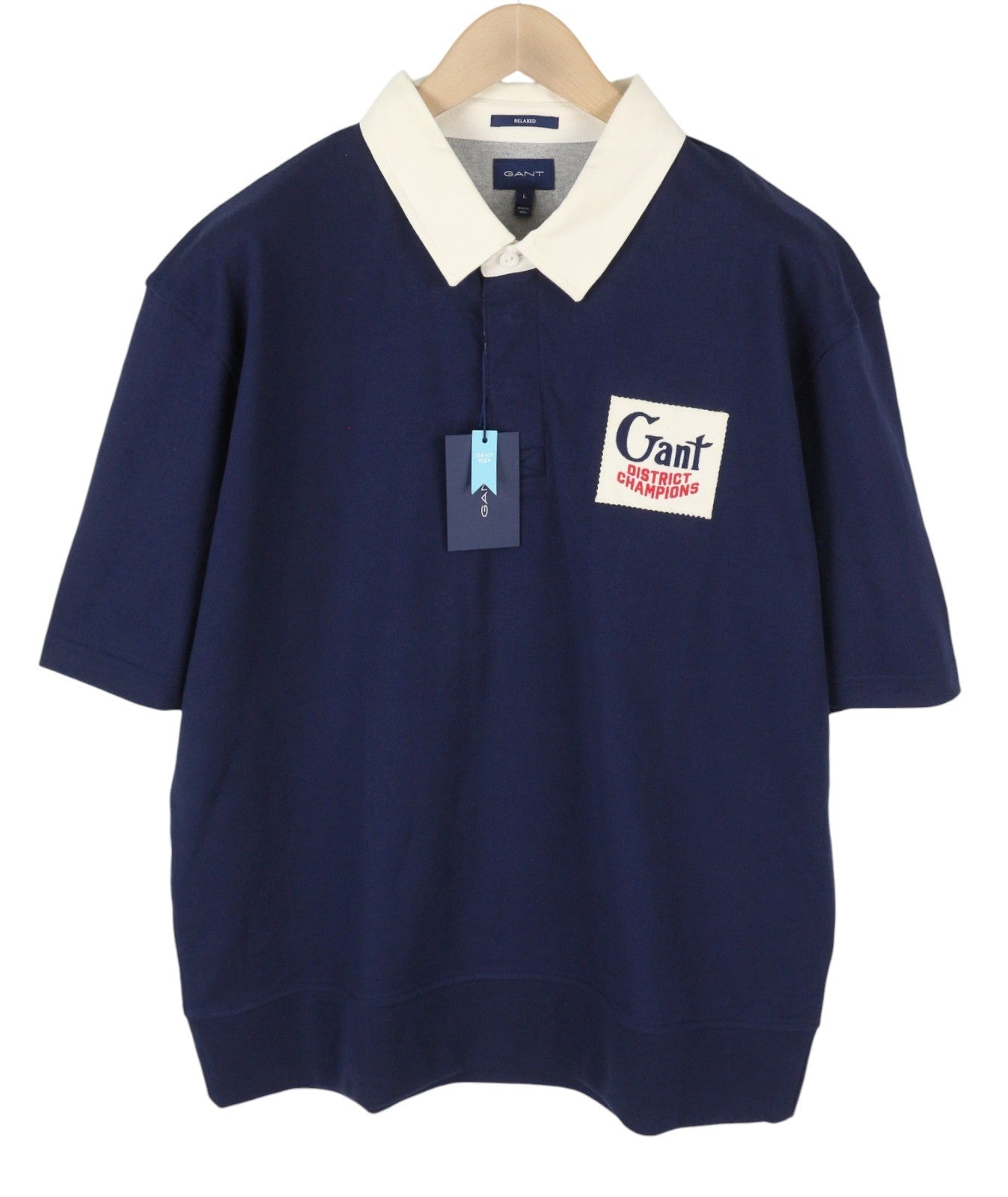 GANT SS Heavy Rugger Men Polos L Blue Logo Cotton Polo Casual Shirt