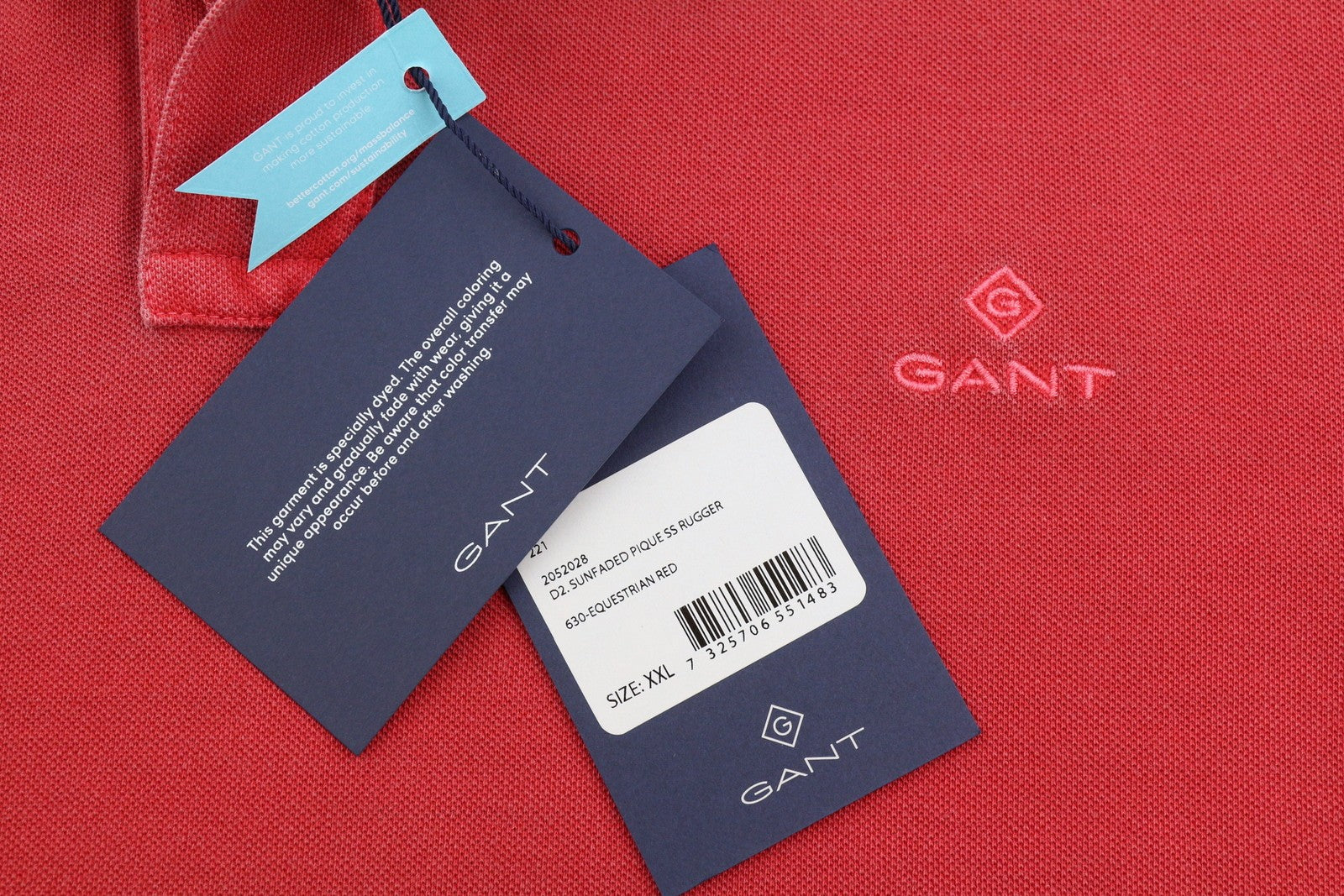 GANT Sunfaded Pique SS Rugger Men Polos 2XL Red Cotton Polo Casual Top