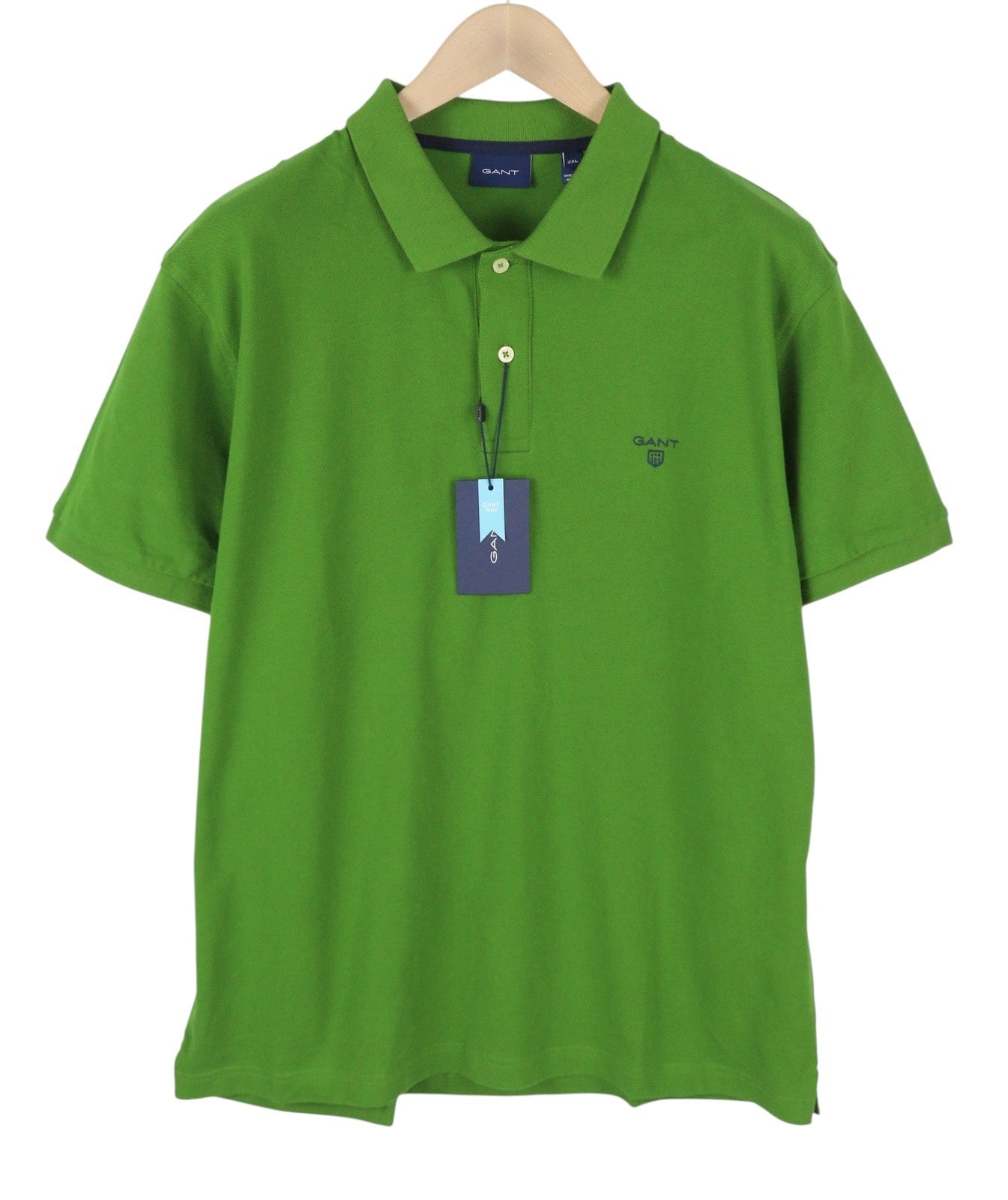 GANT Summer Pique SS Rugger Men Polos 2XL Green Cotton Logo Polo Casual