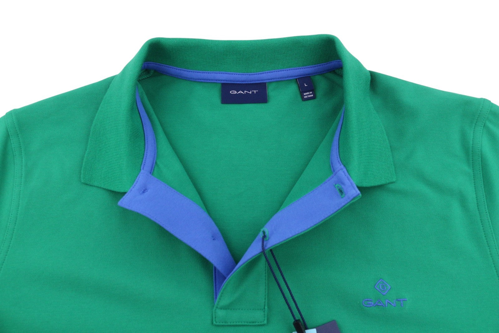GANT Contrast Collar Pique SS Rugger Men Polos L Green Logo Polo Casual