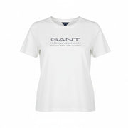 GANT Summer SS Women T-Shirt L White Logo Crew Neck Casual Short Sleeve