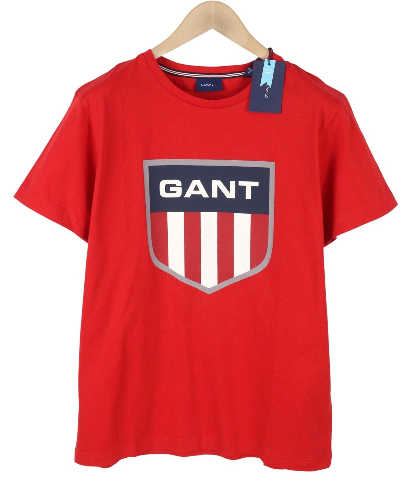 GANT Retro Shield SS Men T-Shirt L Red Cotton Crew Neck Logo Casual