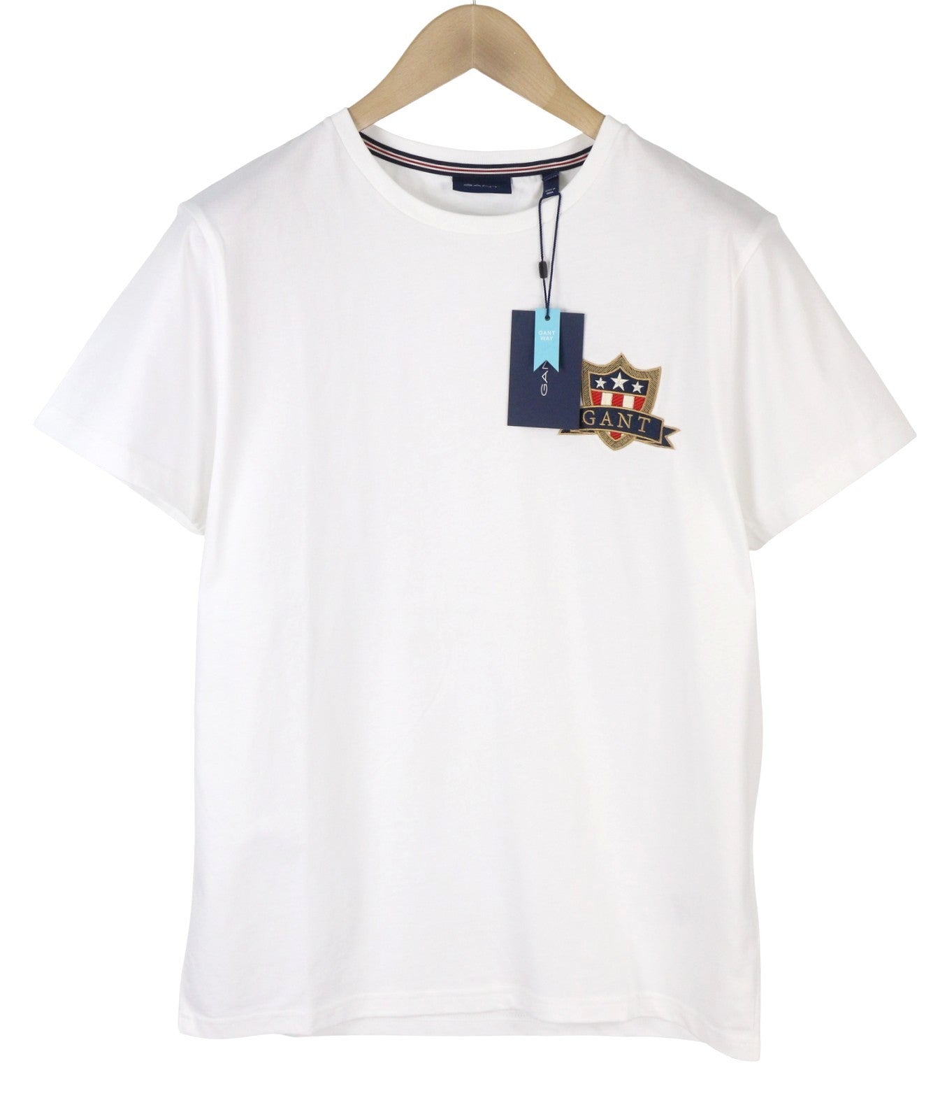 GANT Banner Shield SS Men T-Shirt M White Crew Neck Cotton Casual Tee