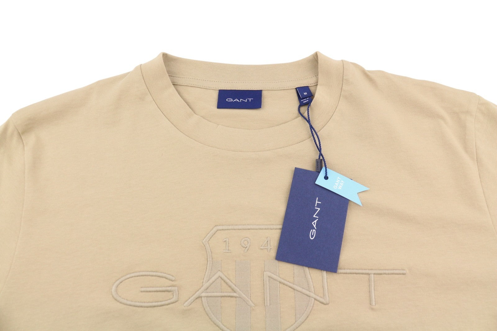 GANT Tonal Archive Shield Men T-Shirt M Beige Cotton Crew Casual Tee
