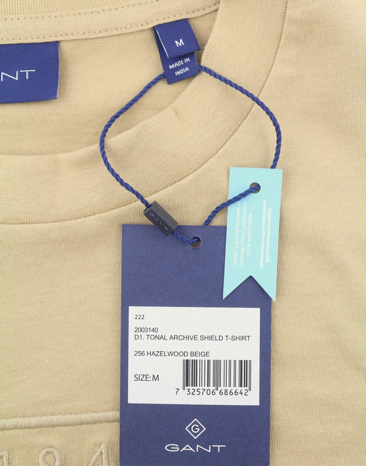 GANT Tonal Archive Shield Men T-Shirt M Beige Cotton Crew Casual Tee