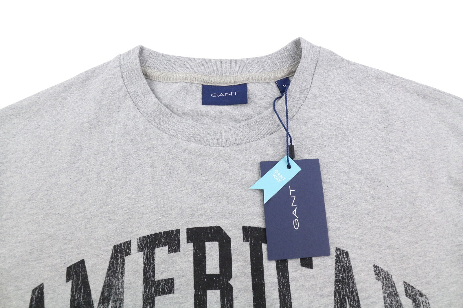 GANT Collegiate Men T-Shirt M Grey Melange Crew Neck Tricot Short Sleeve