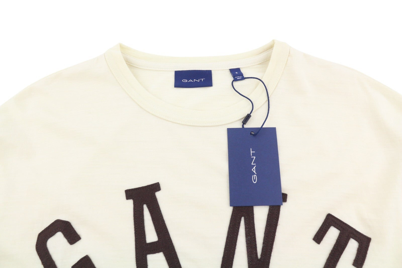 GANT Wool Jersey Men T-Shirt S Cream Logo Crew Neck Tricot Long Sleeve