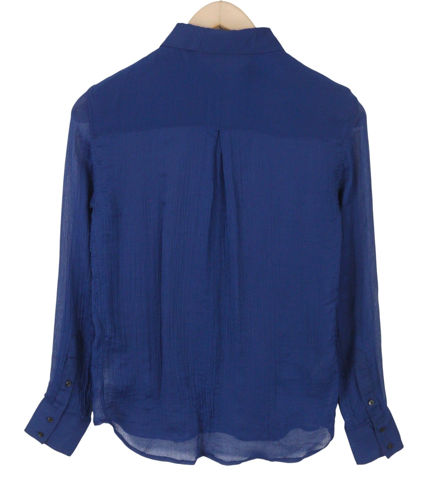 SUISTUDIO Charles Women Shirt S Blue Silk Sheer Textured Button-Up