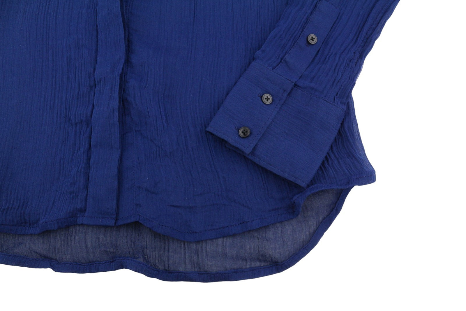 SUISTUDIO Charles Women Shirt S Blue Silk Sheer Textured Button-Up