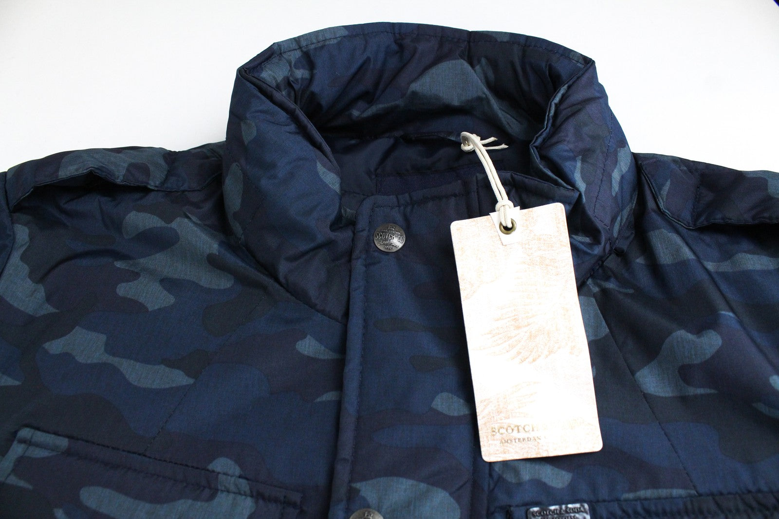 SCOTCH & SODA Men Jacket L Dark Blue Quilted Lined Military Hooded Coat