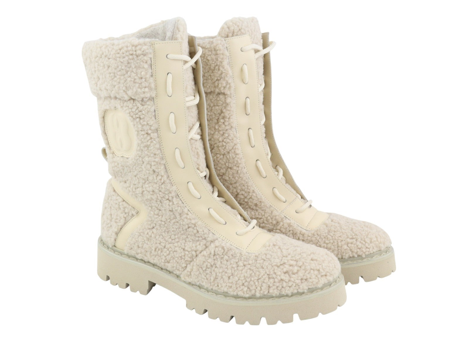 BALLY Ninni Women Boots EU38 Ivory Teddy Shearling Lace-Up Mid Top RRP899