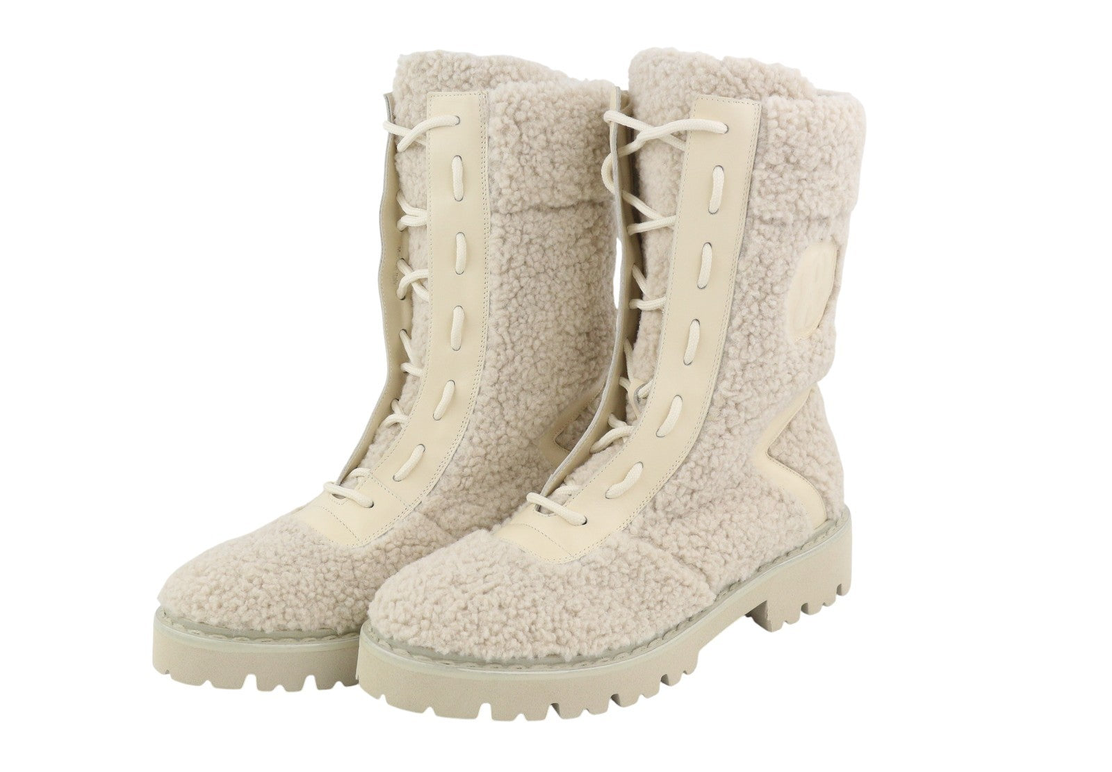 BALLY Ninni Women Boots EU38 Ivory Teddy Shearling Lace-Up Mid Top RRP899