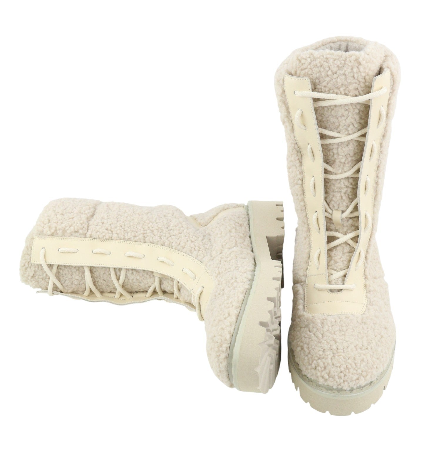 BALLY Ninni Women Boots EU38 Ivory Teddy Shearling Lace-Up Mid Top RRP899