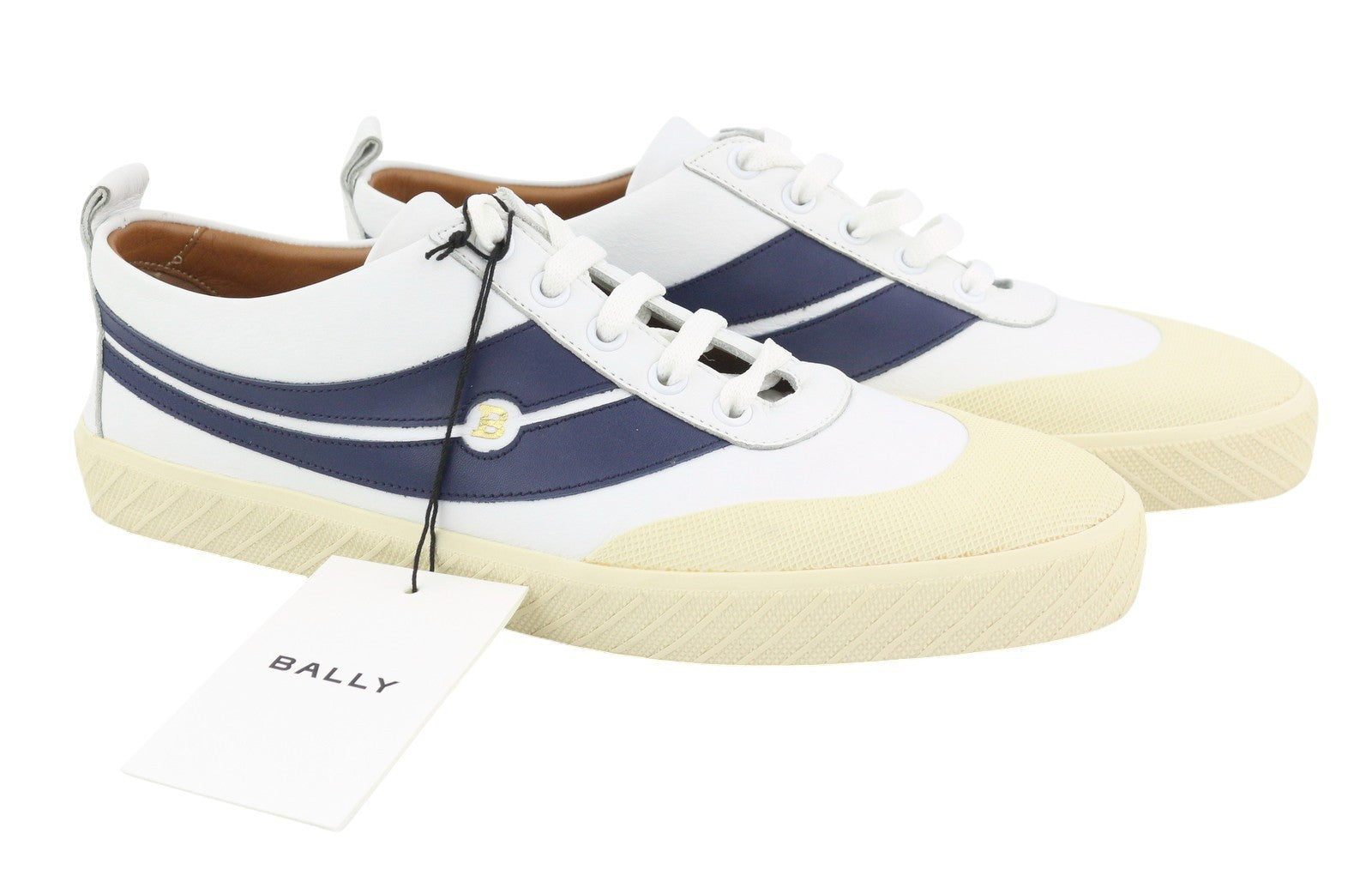 BALLY Shennon Women Sneakers EU41 White Calfskin Leather Blue Lace Low Top