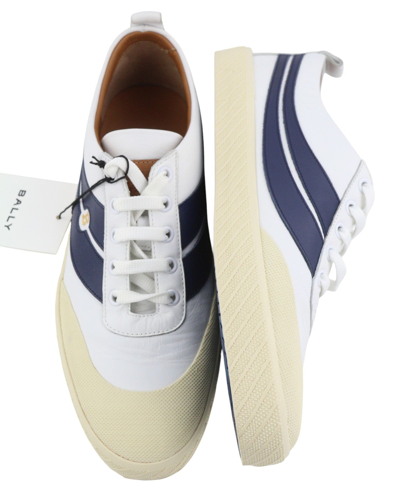 BALLY Shennon Women Sneakers EU41 White Calfskin Leather Blue Lace Low Top