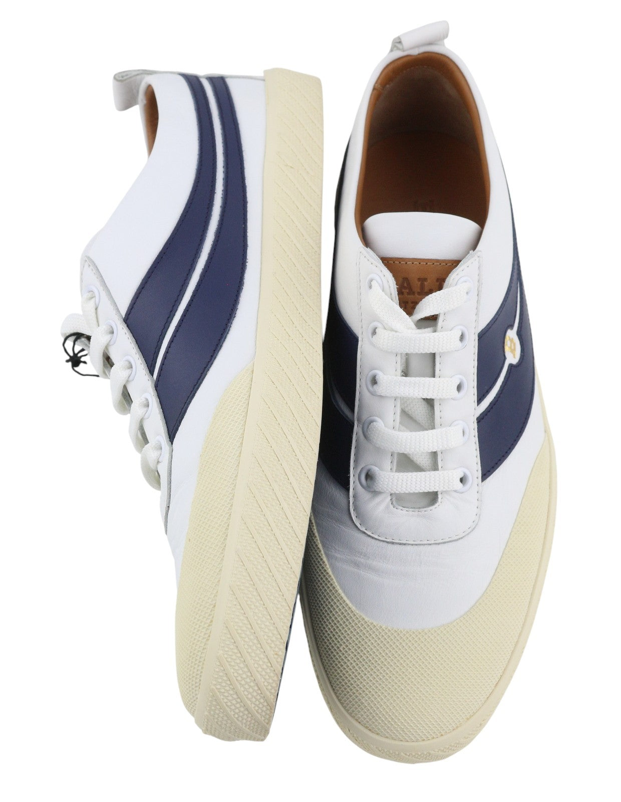 BALLY Shennon Women Sneakers EU41 White Calfskin Leather Blue Lace Low Top