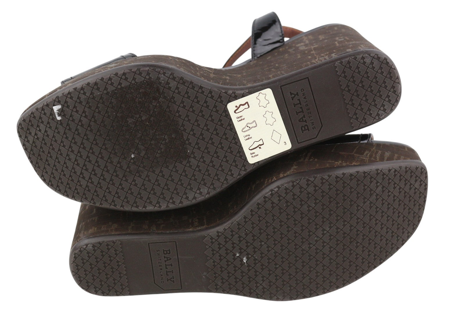 BALLY Clivya Women Sandals EU37.5 Black Patent Leather Slingback Wedges RRP479