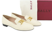 BALLY Ellah Women Flats EU36.5 Milky Leather Gold Tone Detail Loafers RRP699
