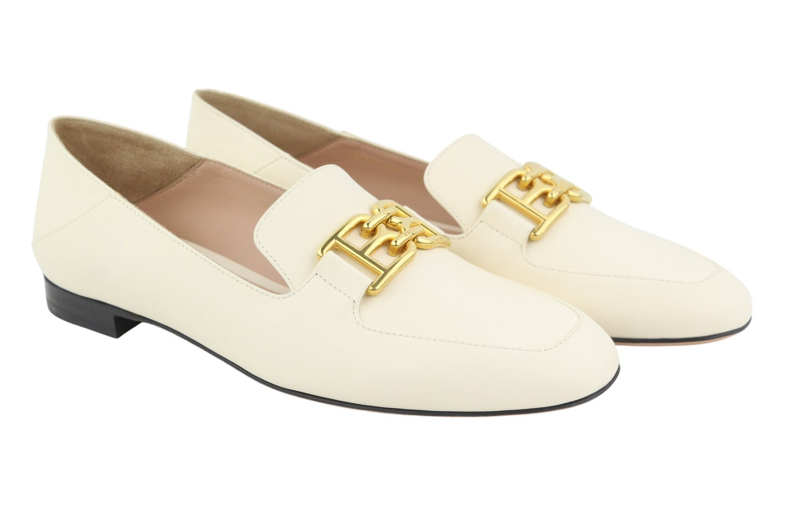 BALLY Ellah Women Flats EU36.5 Milky Leather Gold Tone Detail Loafers RRP699