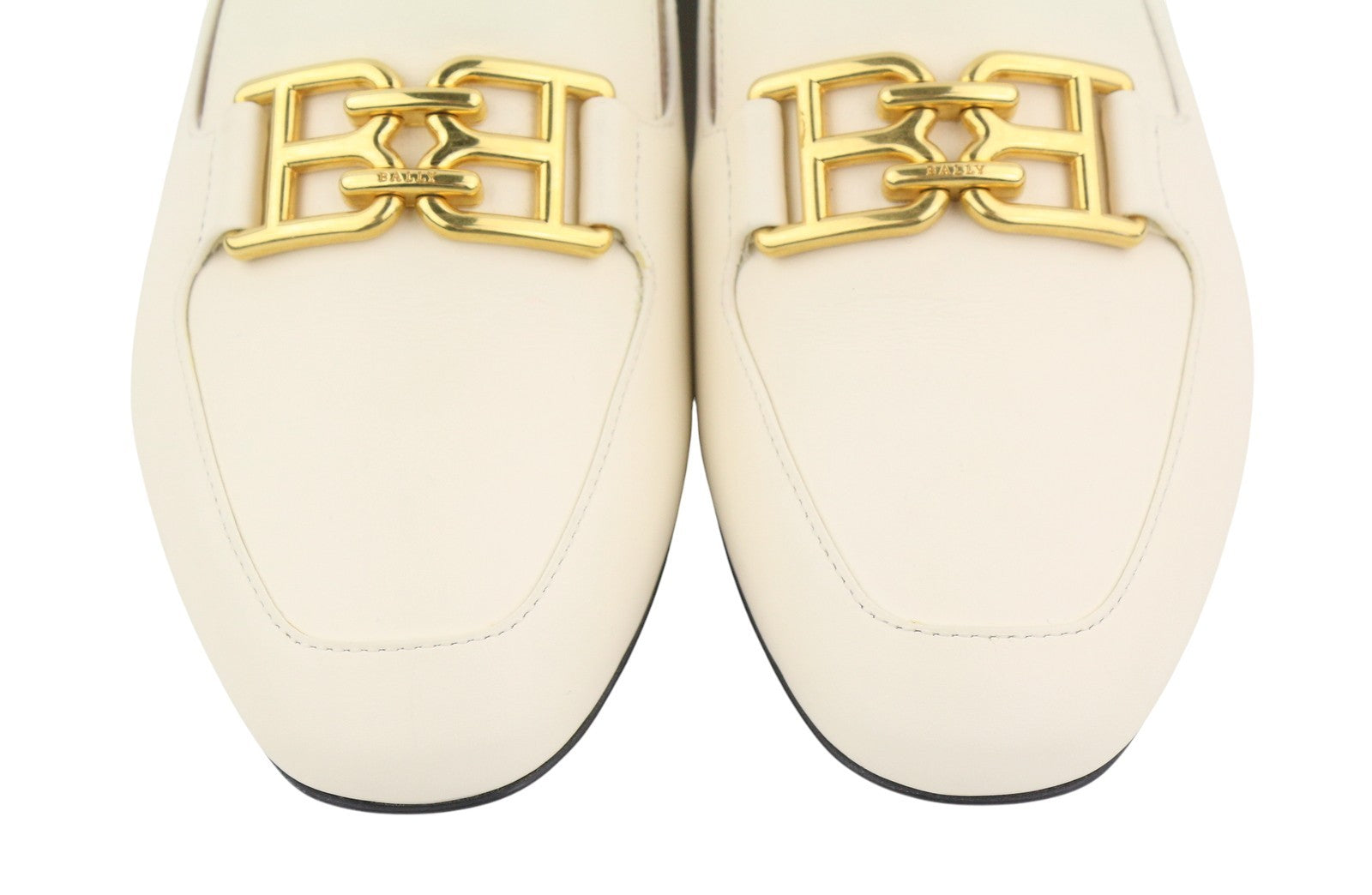 BALLY Ellah Women Flats EU36.5 Milky Leather Gold Tone Detail Loafers RRP699