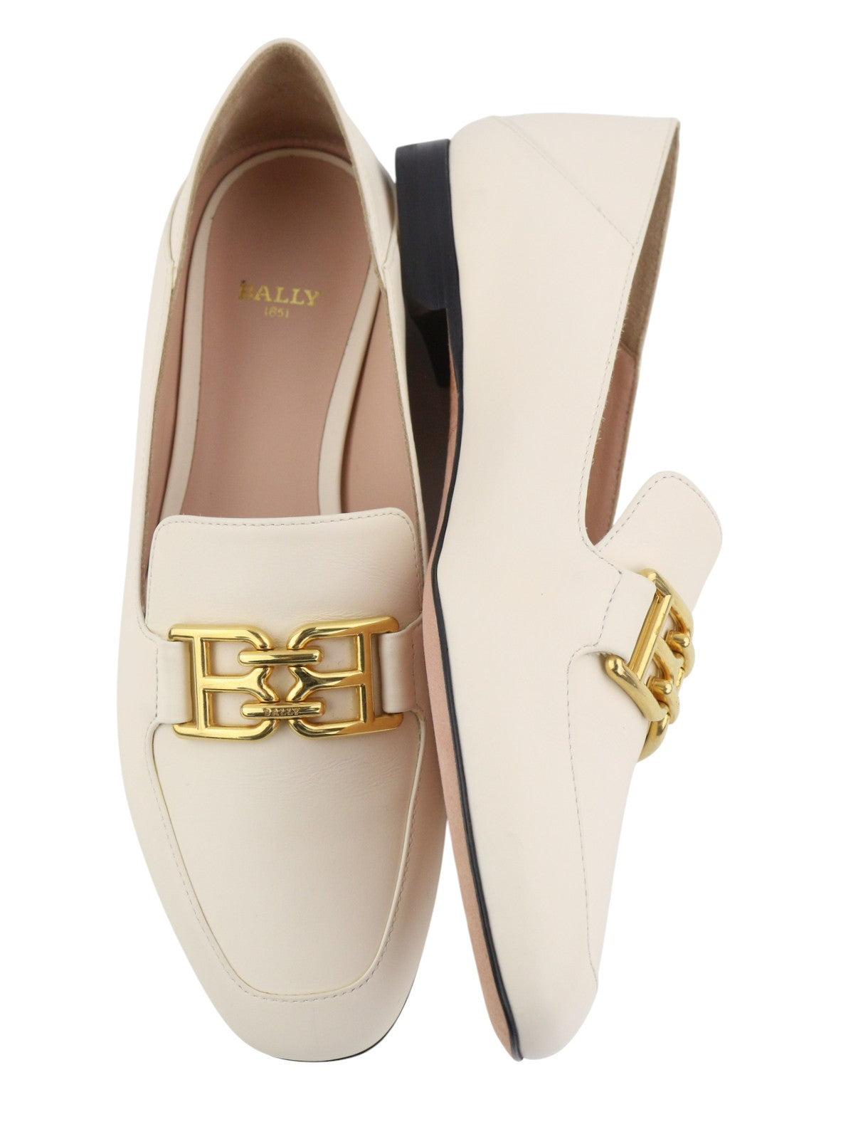 BALLY Ellah Women Flats EU36.5 Milky Leather Gold Tone Detail Loafers RRP699