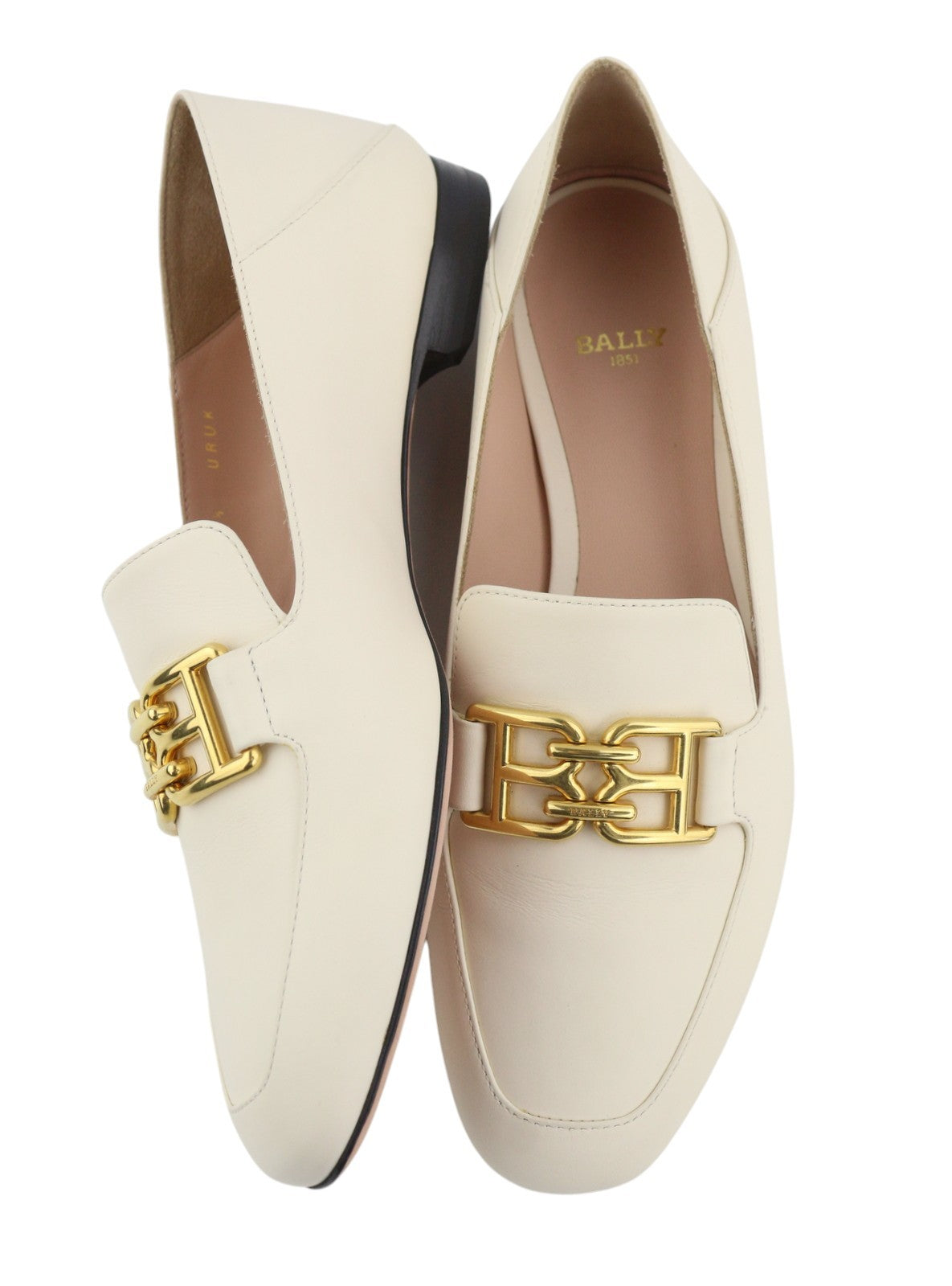 BALLY Ellah Women Flats EU36.5 Milky Leather Gold Tone Detail Loafers RRP699